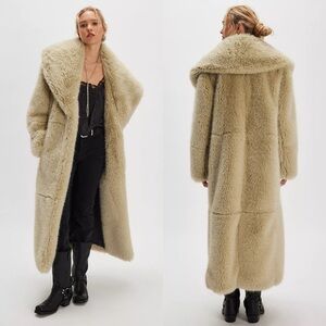 NWT Free People Shoreditch Faux Fur Maxi Top Coat Pistachio